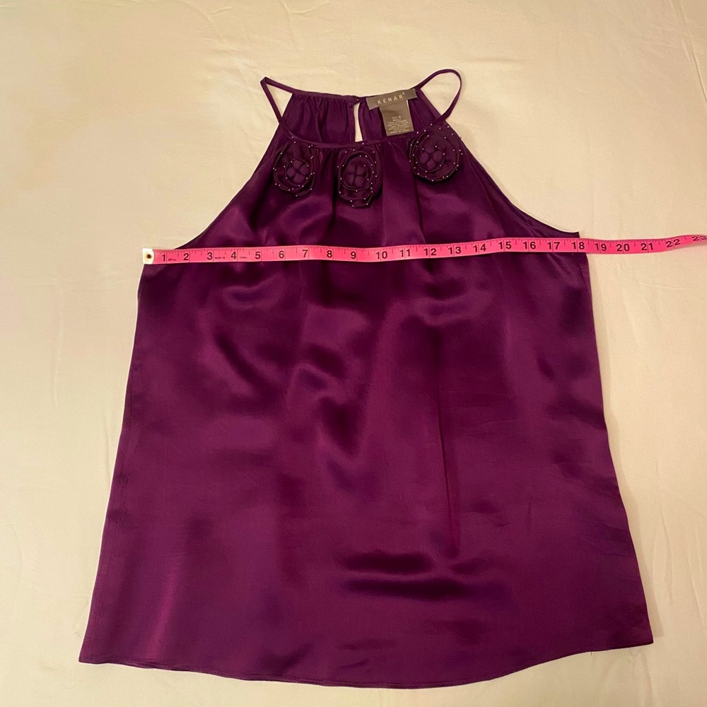 Purple Satin Shirt with Flower Embellishment Small